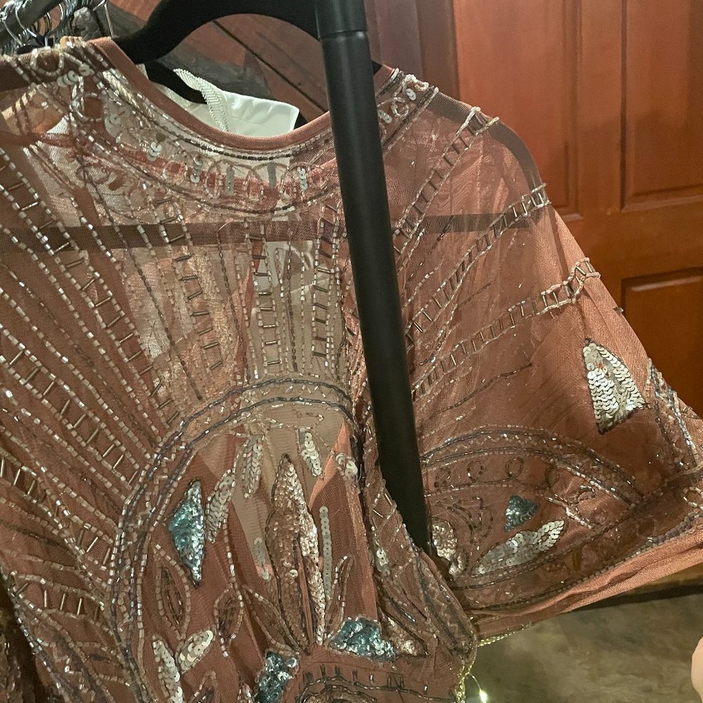 ASOS DESIGN batwing embellished pencil midi dress in stone